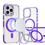 Wholesale Crystal Clear Magnetic MagSafe Kickstand Case with Camera Lens Protection for iPhone 16 Pro Max (Purple)