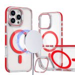 Wholesale Crystal Clear Magnetic MagSafe Kickstand Case with Camera Lens Protection for iPhone 16 Pro Max (Red)
