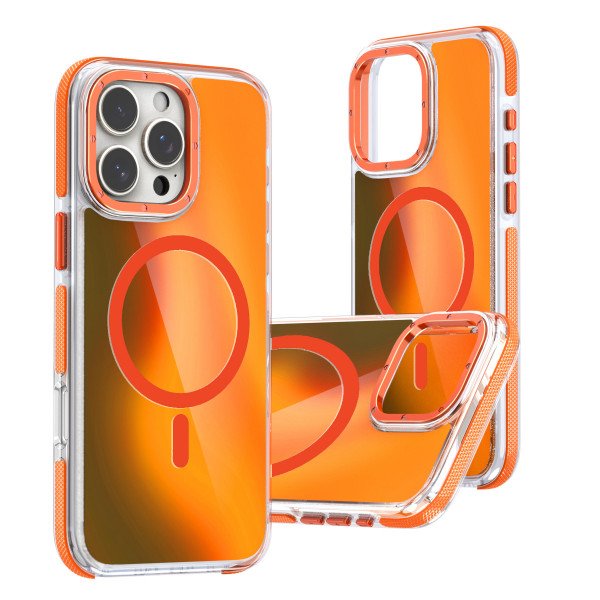Wholesale Stylish Two-Tone Neon Bumper Magnetic MagSafe Compatible Cover Case for iPhone 16 Pro Max (Orange)
