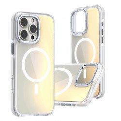 Stylish Two-Tone Neon Bumper Magnetic MagSafe Compatible Cover Case for iPhone 16 Pro Max (White)