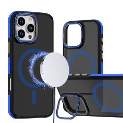 Matte Finish Magnetic Magsafe Compatible Camera Lens Protection Kickstand Cover Case for iPhone 16 Pro Max (Blue)
