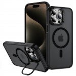 Wholesale Premium Matte Finish Magnetic Super Magsafe Camera Protection Lens Kickstand Case for Apple iPhone 16 Pro Max (Black)