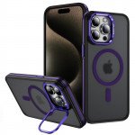 Wholesale Premium Matte Finish Magnetic Super Magsafe Camera Protection Lens Kickstand Case for Apple iPhone 16 Pro Max (Purple)