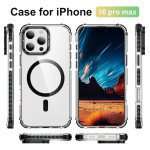 Wholesale Transparent Super MagSafe Bumper Case with Lens Kickstand Camera Protection for Apple iPhone 16 Pro Max (Black)