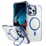 Wholesale Transparent Super MagSafe Bumper Case with Lens Kickstand Camera Protection for Apple iPhone 16 Pro Max (Blue)