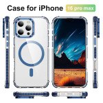 Wholesale Transparent Super MagSafe Bumper Case with Lens Kickstand Camera Protection for Apple iPhone 16 Pro Max (Blue)