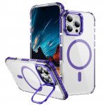Wholesale Transparent Super MagSafe Bumper Case with Lens Kickstand Camera Protection for Apple iPhone 16 Pro Max (Purple)