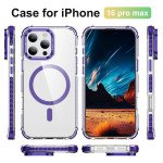 Wholesale Transparent Super MagSafe Bumper Case with Lens Kickstand Camera Protection for Apple iPhone 16 Pro Max (Purple)