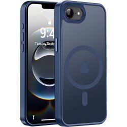 Magnetic Magsafe Enhanced with Stainless Camera Edge & Button Shields Hybrid Cover Case for Apple iPhone 16e (Blue)