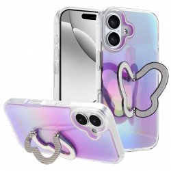 Glitter Butterfly Kickstand Phone Case with Rainbow Gradient – Sparkling Style & Hands-Free Stand for Apple iPhone 17 (Purple)