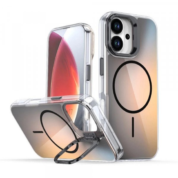 Wholesale Color Gradient Design Magnetic Ring Phone Case with Camera Lens Kickstand for Apple iPhone 17 (Black)
