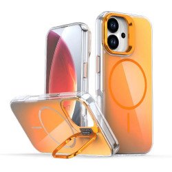 Color Gradient Design Magnetic Ring Phone Case with Camera Lens Kickstand for Apple iPhone 17 (Orange)