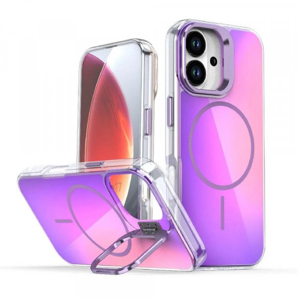 Wholesale Color Gradient Design Magnetic Ring Phone Case with Camera Lens Kickstand for Apple iPhone 17 (Purple)