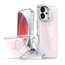 Color Gradient Design Magnetic Ring Phone Case with Camera Lens Kickstand for Apple iPhone 17 (White)