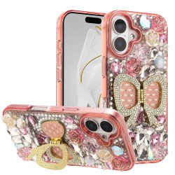Shiny Butterfly Kickstand Phone Case with Bling Diamond Rhinestone Flower Design for Apple iPhone 17 (Pink) Shiny Butterfly Kickstand Phone Case with Bling Diamond Rhinestone Flower Design for Apple iPhone 17 (Pink)
