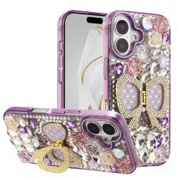 Shiny Butterfly Kickstand Phone Case with Bling Diamond Rhinestone Flower Design for Apple iPhone 17 (Purple) Shiny Butterfly Kickstand Phone Case with Bling Diamond Rhinestone Flower Design for Apple iPhone 17 (Purple)