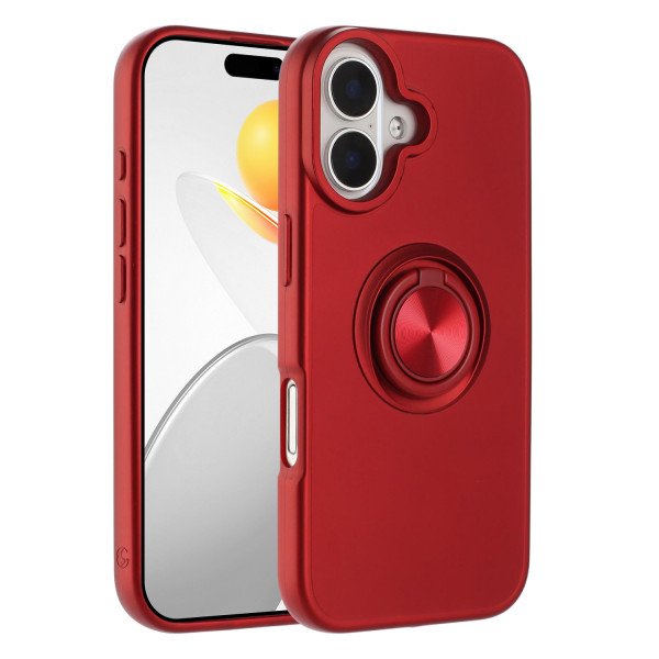 Wholesale Shockproof Kickstand Phone Case with Glossy Finish – Superior Protection & Built-In Ring for Apple iPhone 17 (Red)