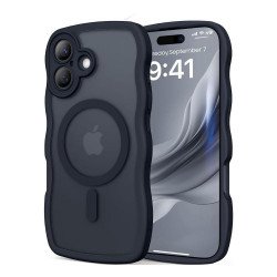 Curly Wavy Design Grip Matte Translucent Phone Case with Magnetic Magsafe Ring and Camera Protection for Apple iPhone 17 (Black) Curly Wavy Design Grip Matte Translucent Phone Case with Magnetic Magsafe Ring and Camera Protection for Apple iPhone 17 (Black)