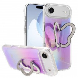 Glitter Butterfly Kickstand Phone Case with Rainbow Gradient – Sparkling Style & Hands-Free Stand for Apple iPhone 17 Air (Purple)