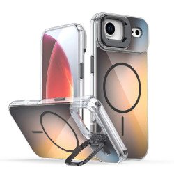 Color Gradient Design Magnetic Ring Phone Case with Camera Lens Kickstand for Apple iPhone 17 Air (Black)