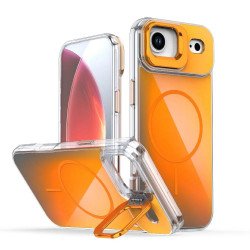 Color Gradient Design Magnetic Ring Phone Case with Camera Lens Kickstand for Apple iPhone 17 Air (Orange)