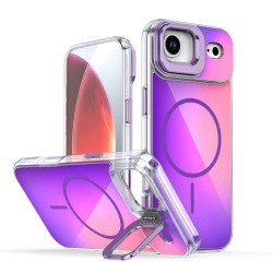 Color Gradient Design Magnetic Ring Phone Case with Camera Lens Kickstand for Apple iPhone 17 Air (Purple)