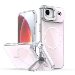 Color Gradient Design Magnetic Ring Phone Case with Camera Lens Kickstand for Apple iPhone 17 Air (White)