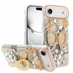 Shiny Butterfly Kickstand Phone Case with Bling Diamond Rhinestone Flower Design for Apple iPhone 17 Air (Gold) Shiny Butterfly Kickstand Phone Case with Bling Diamond Rhinestone Flower Design for Apple iPhone 17 Air (Gold)