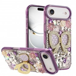 Shiny Butterfly Kickstand Phone Case with Bling Diamond Rhinestone Flower Design for Apple iPhone 17 Air (Purple) Shiny Butterfly Kickstand Phone Case with Bling Diamond Rhinestone Flower Design for Apple iPhone 17 Air (Purple)