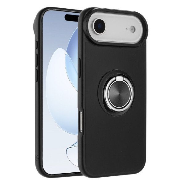 Wholesale Shockproof Kickstand Phone Case with Glossy Finish – Superior Protection & Built-In Ring for Apple iPhone 17 Air (Black)