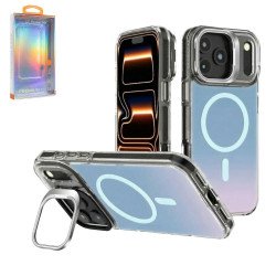 Holographic Gradient MagSafe Phone Case with Metal Kickstand & Shock-Absorbing Protection for Apple iPhone 17 Pro Max (Black)