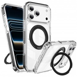 Premium Clear Magnetic MagSafe Phone Case with 360° Rotating Kickstand Ring for Apple iPhone 17 Pro Max (Black)