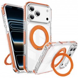 Premium Clear Magnetic MagSafe Phone Case with 360° Rotating Kickstand Ring for Apple iPhone 17 Pro Max (Orange)