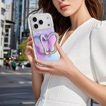 Wholesale Glitter Butterfly Kickstand Phone Case with Rainbow Gradient – Sparkling Style & Hands-Free Stand for Apple iPhone 17 Pro Max (Blue)