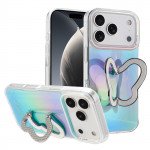 Wholesale Glitter Butterfly Kickstand Phone Case with Rainbow Gradient – Sparkling Style & Hands-Free Stand for Apple iPhone 17 Pro Max (Blue)