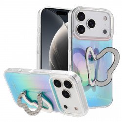 Glitter Butterfly Kickstand Phone Case with Rainbow Gradient – Sparkling Style & Hands-Free Stand for Apple iPhone 17 Pro (Blue) Glitter Butterfly Kickstand Phone Case with Rainbow Gradient – Sparkling Style & Hands-Free Stand for Apple iPhone 17 Pro (Blue)