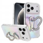 Wholesale Glitter Butterfly Kickstand Phone Case with Rainbow Gradient – Sparkling Style & Hands-Free Stand for Apple iPhone 17 Pro Max (White)
