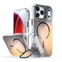 Color Gradient Design Magnetic Ring Phone Case with Camera Lens Kickstand for Apple iPhone 17 Pro Max (Black)