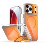 Color Gradient Design Magnetic Ring Phone Case with Camera Lens Kickstand for Apple iPhone 17 Pro (Orange)