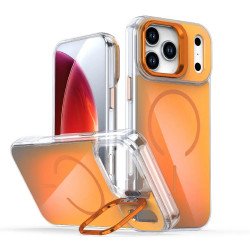 Color Gradient Design Magnetic Ring Phone Case with Camera Lens Kickstand for Apple iPhone 17 Pro Max (Orange)