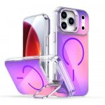Color Gradient Design Magnetic Ring Phone Case with Camera Lens Kickstand for Apple iPhone 17 Pro (Purple)