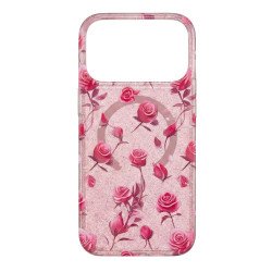 Slim Vibrant Flower Design Phone Case with Built-in Magnetic Charging and Edge-to-Edge Color Pattern for Apple iPhone 17 Pro Max (Pink)
