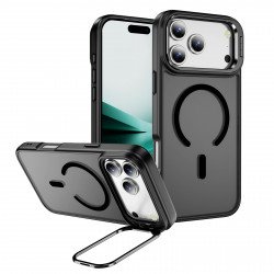 Magnetic MagSafe Phone Case with Full Camera Lens Guard & Metal Kickstand for Apple iPhone 17 Pro Max (Black)