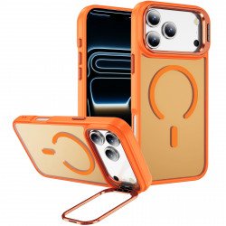 Magnetic MagSafe Phone Case with Full Camera Lens Guard & Metal Kickstand for Apple iPhone 17 Pro Max (Orange)