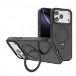 Sleek Metallic Finish Protective Armor Magnetic Magsafe Ring Stand Phone Case with Metallic Buttons for Apple iPhone 17 Pro Max (Black)