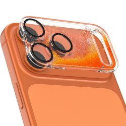 Clear 9H Protection Tempered Glass Screen Protector Camera Lens with Quicksand Stardust for Apple iPhone 17 Pro (Orange)