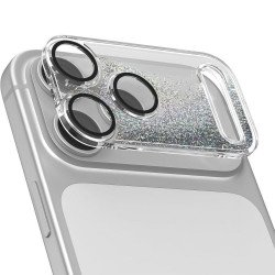 Clear 9H Protection Tempered Glass Screen Protector Camera Lens with Quicksand Stardust for Apple iPhone 17 Pro (Silver)