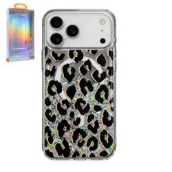 Transparent Clear Glitter Shiny Magnetic MagSafe Phone Case for Apple iPhone 17 Pro Max (Leopard)