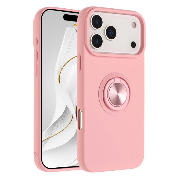 Wholesale Shockproof Kickstand Phone Case with Glossy Finish – Superior Protection & Built-In Ring for Apple iPhone 17 Pro Max (Pink)