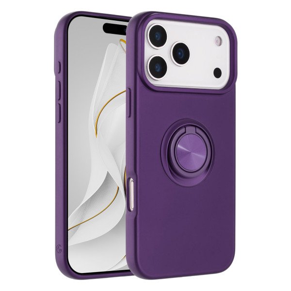 Wholesale Shockproof Kickstand Phone Case with Glossy Finish – Superior Protection & Built-In Ring for Apple iPhone 17 Pro Max (Purple)